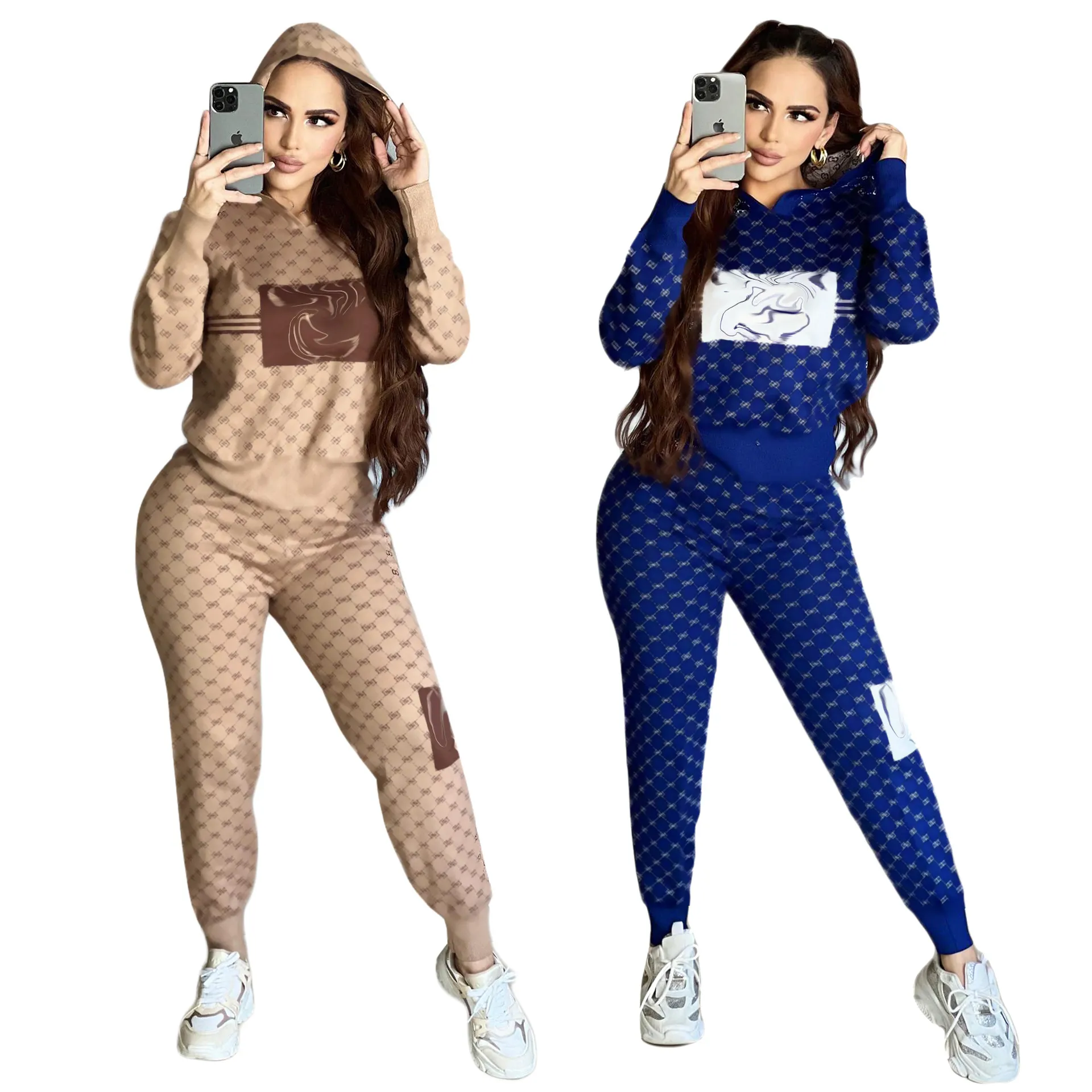 Fashion Outfit tracksuit woman Two Pieces Sets hooded Jackets and Trousers 2 Pcs Sports sportswear Joggers Suits set Sweatershirts Pantss clothing