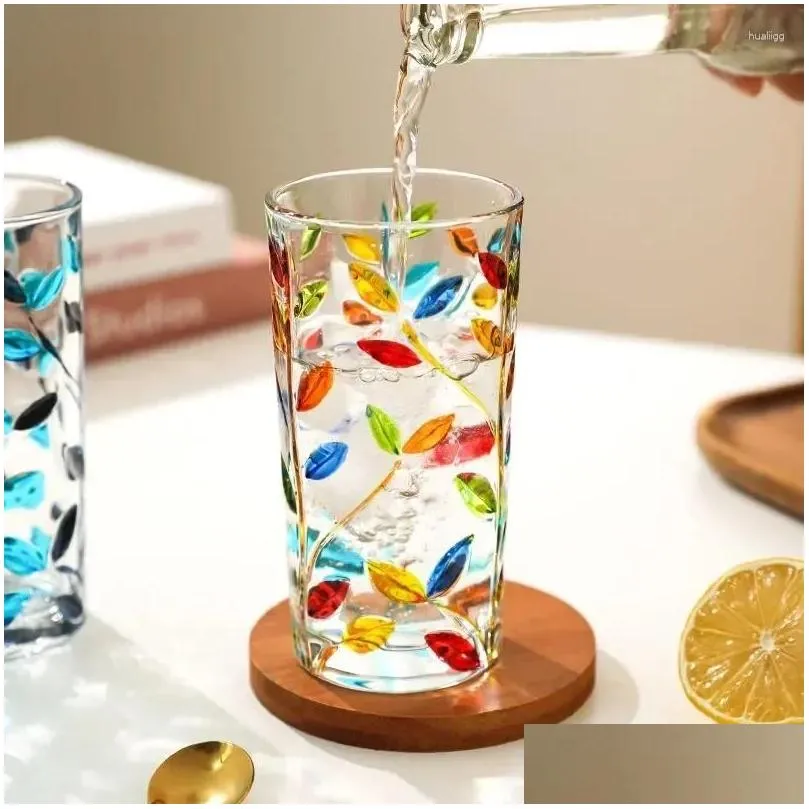 Wine Glasses Cup Mug Whiskey Light Straight Glass Water Hand-Painted Relief Tumbler Luxury Colorf Lead- Mojito Teacup Vine Drop Delive Dhil7