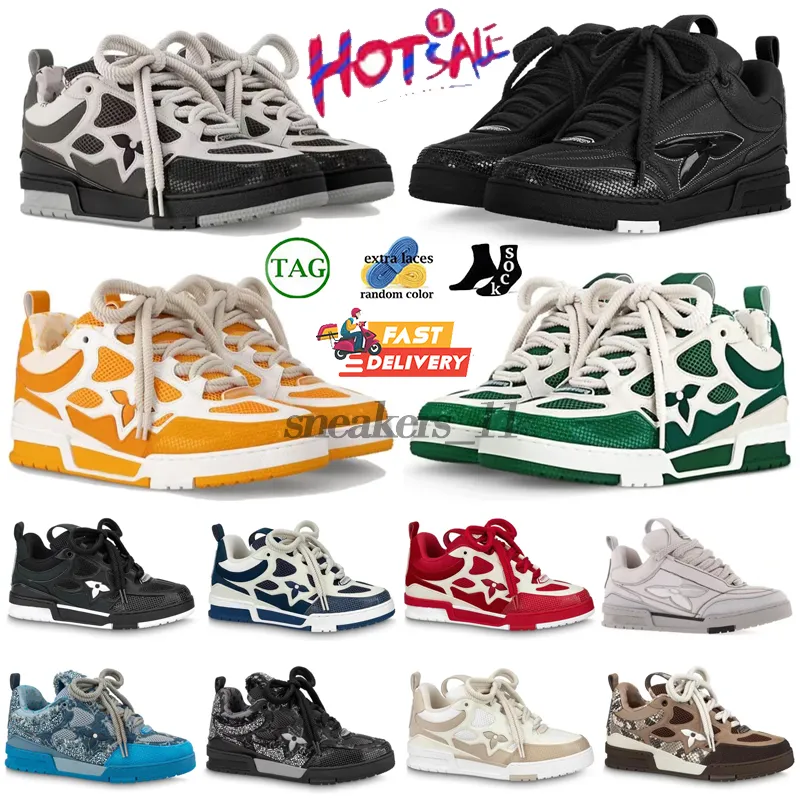 Designer Skate Series Sneakers Luxury Men de luxe Femmes Chaussures décontractées Calfskin Trainers en cuir Abloh noir blanc vert rouge bleu multicolore Lacet-up Sneaker