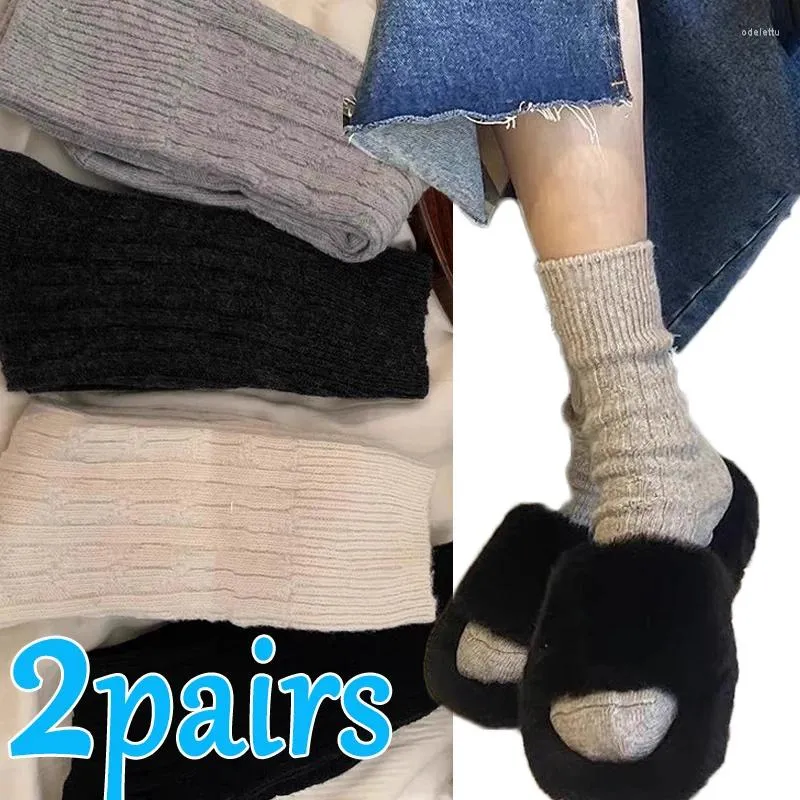 Kvinnors strumpor 1/2pairs Wool Cashmere Thermal Long Sock For Kinted Thicken Warm Crew Autumn Winter Calcetines Mujer