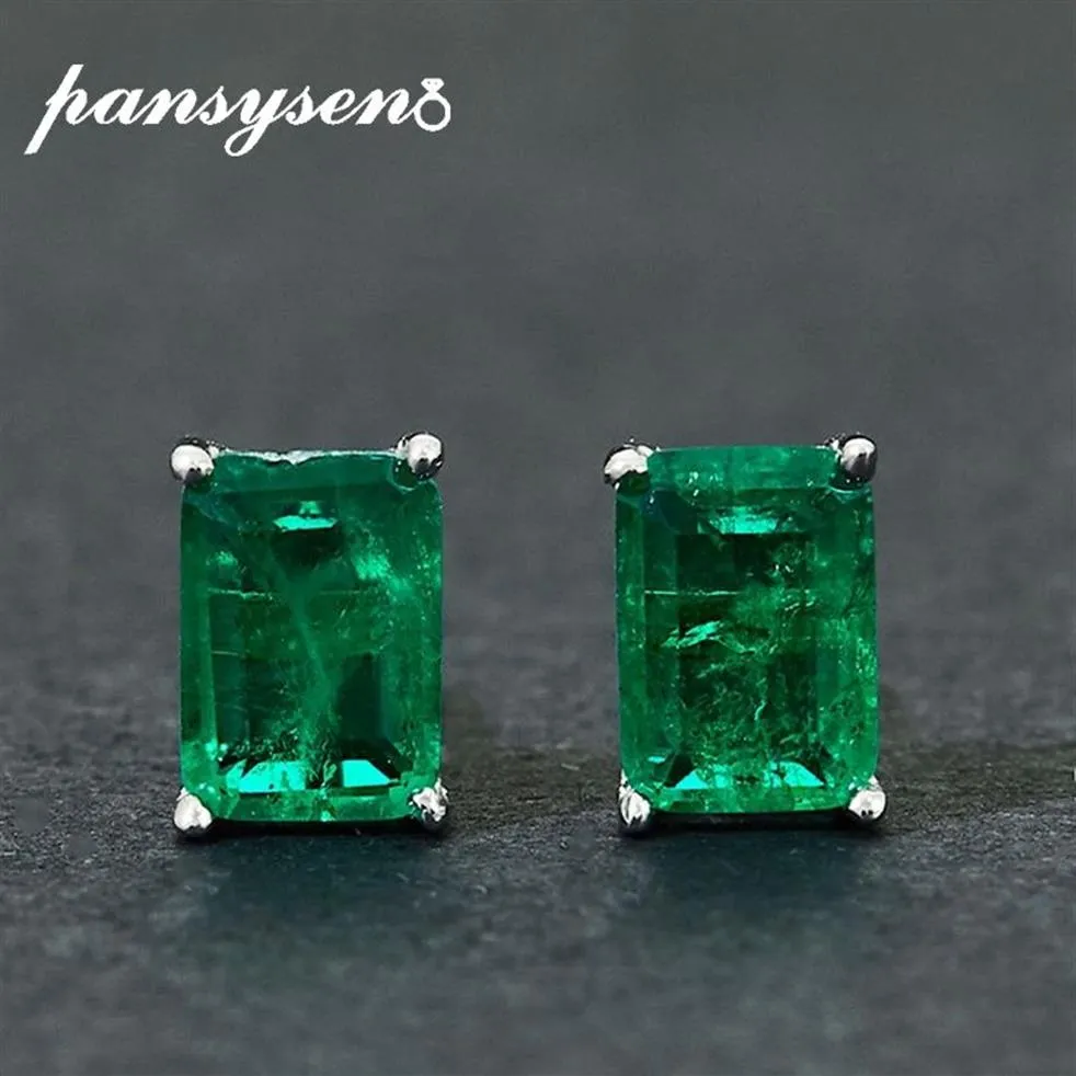 Pansysen Vintage Solid 925 Sterling Silver Emerald Gemstone Stud Orees Orets for Women Anniversary Party Gift Christmas Oreads Cx202834