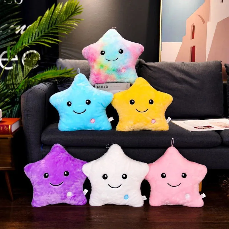 Creative Luminous Pillow Stars/Love Stuffed Plush Toy Glowing Colorful Light Cushion Födelsedagspresent Toys for Kids Girls Birthday 231222