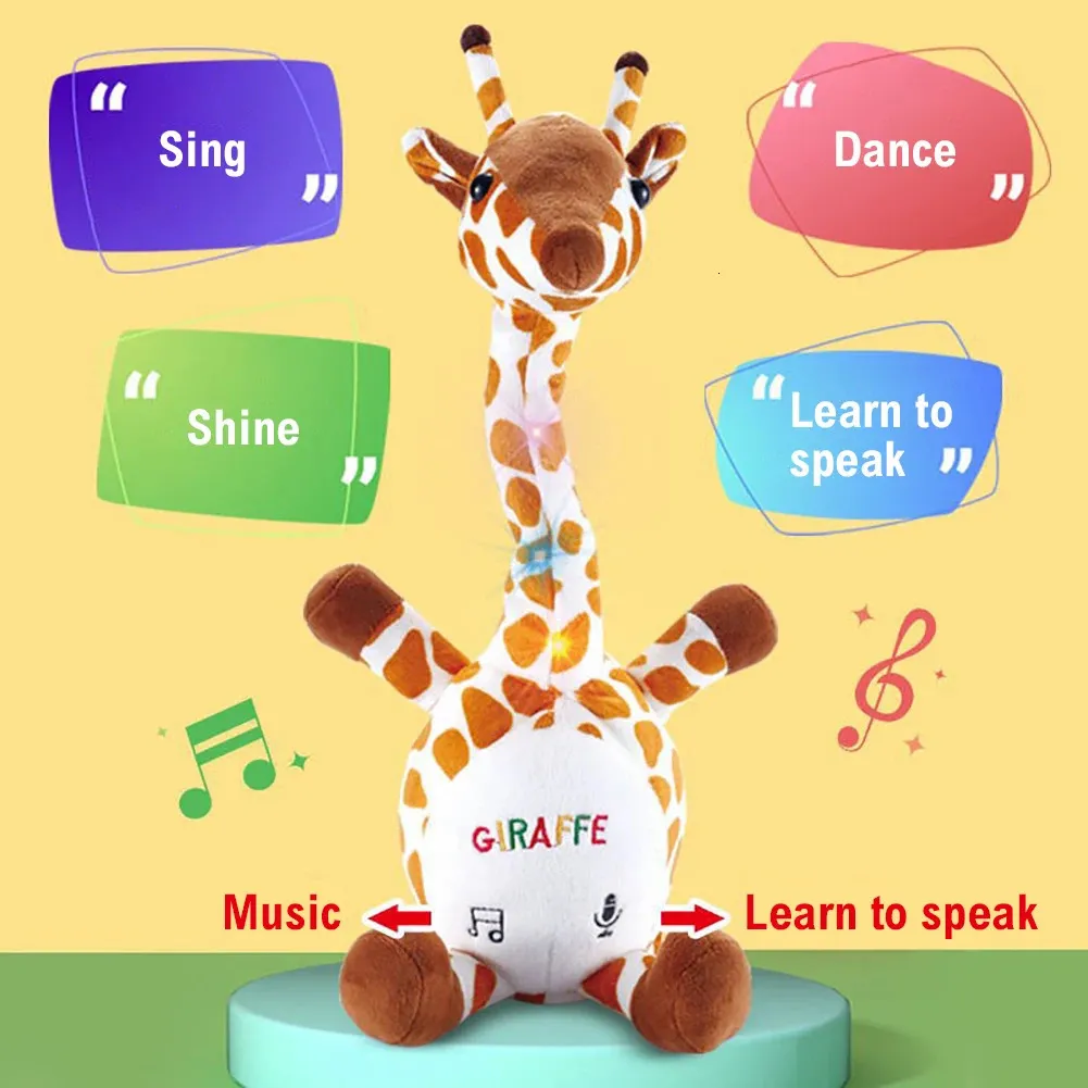 Elektrisches Gesang tanzt Giraffe Elektrisches Plüschspielzeug sanft Sound Voice Repeat Pasting Twisting Doll Luminous Kinder Spielzeug Geschenk 231222