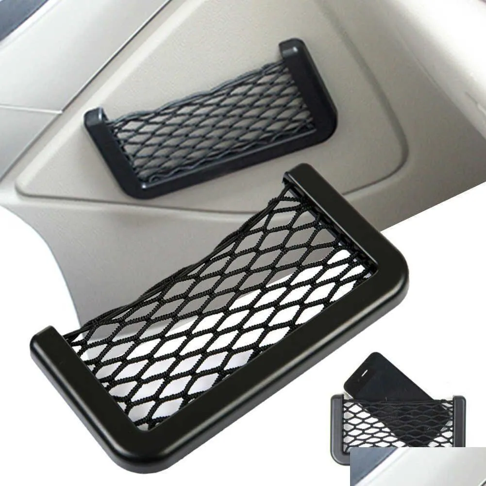 Car Organizer New Seat Side Back Storage Net Bag String Mesh Pocket Stick-On For Wallet Phone Fast Delivery Drop Automobiles Motorcycl Dhcje