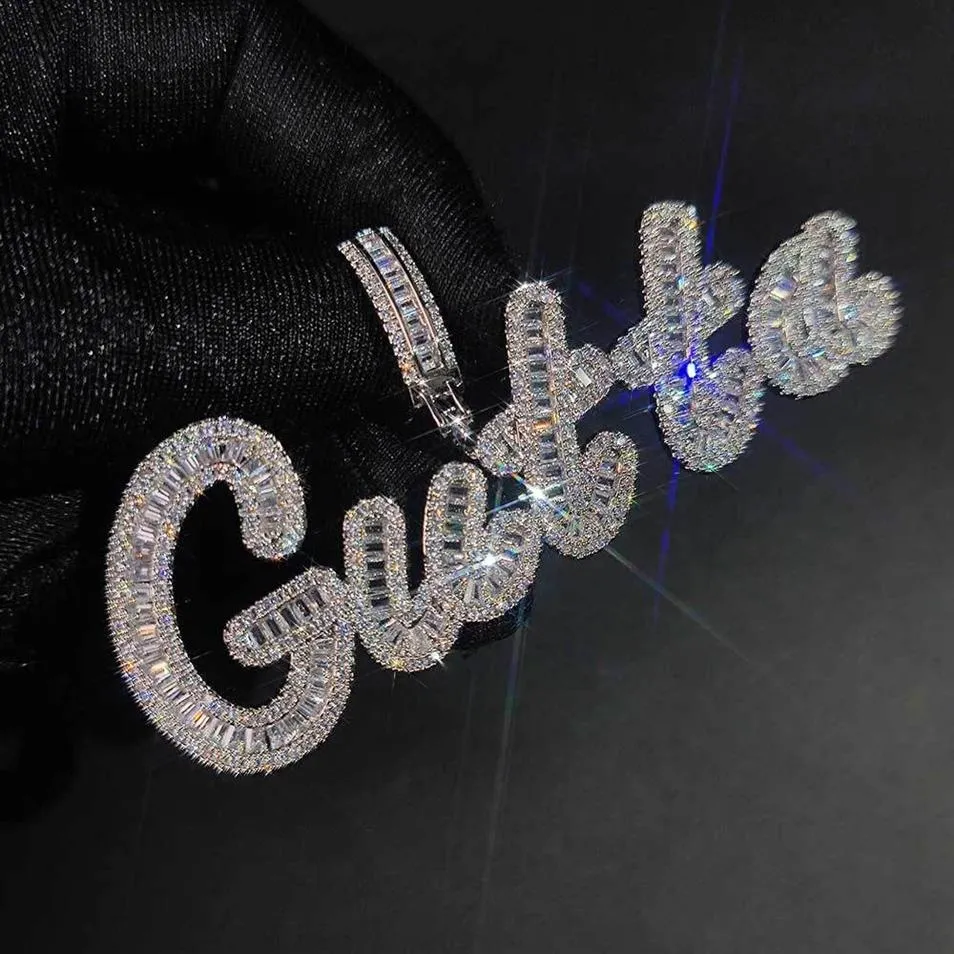 A-Z Lettere d'arte personalizzate Nome Collana a ciondolo T cubico zircone hip hop 18k gioielleria placcata in oro reale306u
