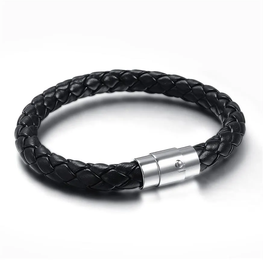 Pulseira de aço inoxidável homem de couro pulseira pulseira de couro preto cor de couro para homens jóias de corda de pulseira203s203s