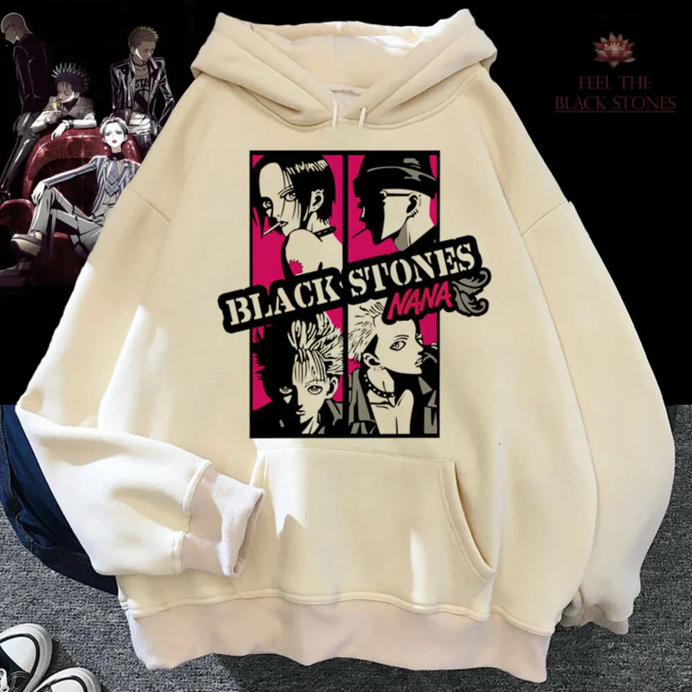 Nyaste nana anime hoodies svart sten grafisk tryckt huva tröjor unisex haruku sport pullover hip hop lös streetwear