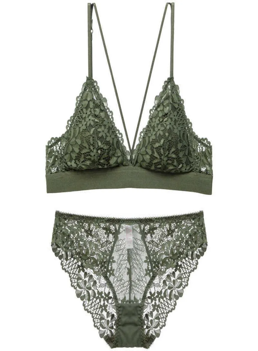 BRALETTE BRALETTE ELASTIQUE SUBS SUPPRIMENTS ET PANTY SET SANS DENSELLE SANS WIRES SOUS-DESTELLE LINGENIE LINGENIE BRASSIE GREEN Q0704902513