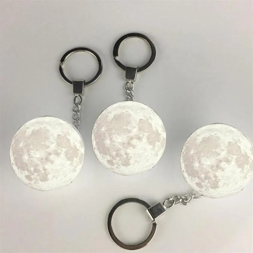 Night Lights Portable 3D Planet Keyring Moon Light Keychain Decoration Lamp Glass Ball Key Chain For Child Creative Gifts288F