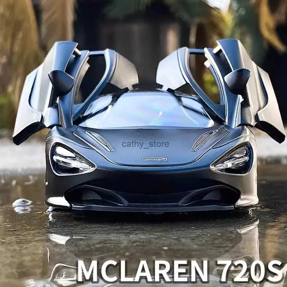 Electric/RC Car 1/24 McLaren 720S Model Car Toy Eloy Diecast Dra tillbaka med ljudljusmodellbilar pojkar leksaksgångar samling dekorationl231223