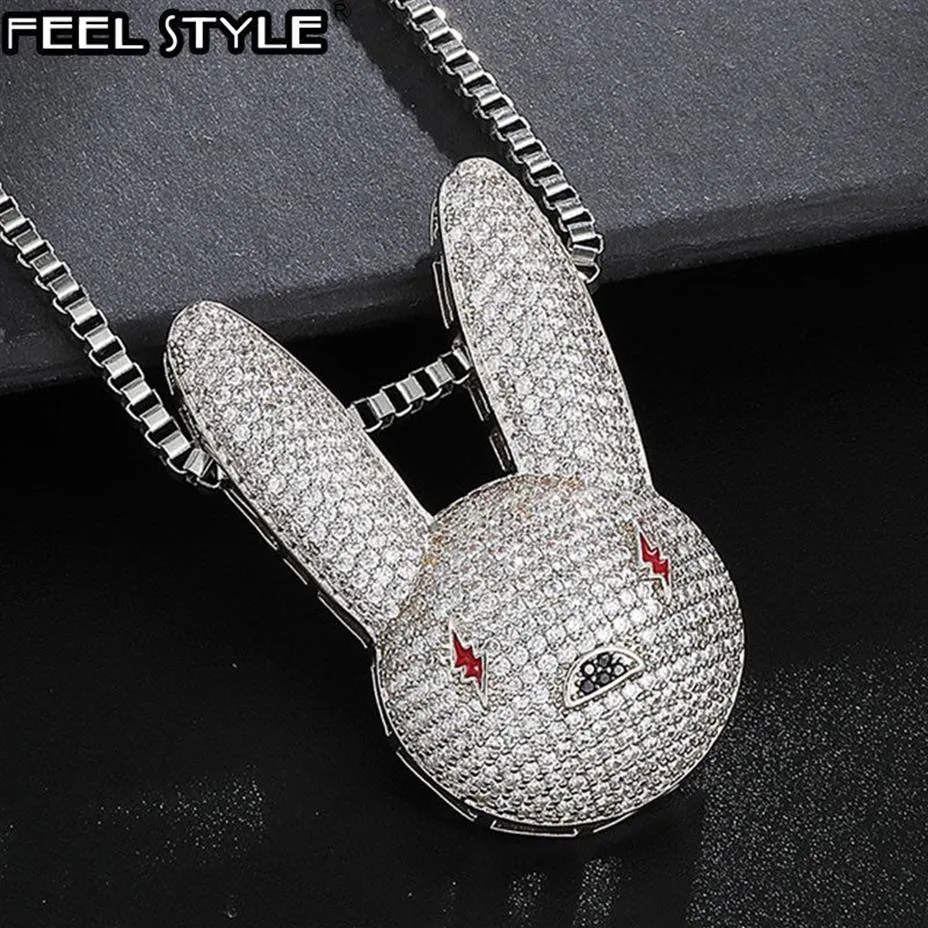 Hip Hop Iced Out CZ AAA Bling Bad Bunny Cubic Zirconia Necklaces & Pendants for Men Jewelry With Chain Y1220280n