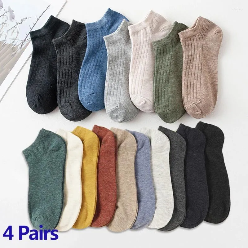 Chaussettes masculines 4 paires / lot coton hommes femmes solides courts courts de haute qualité.