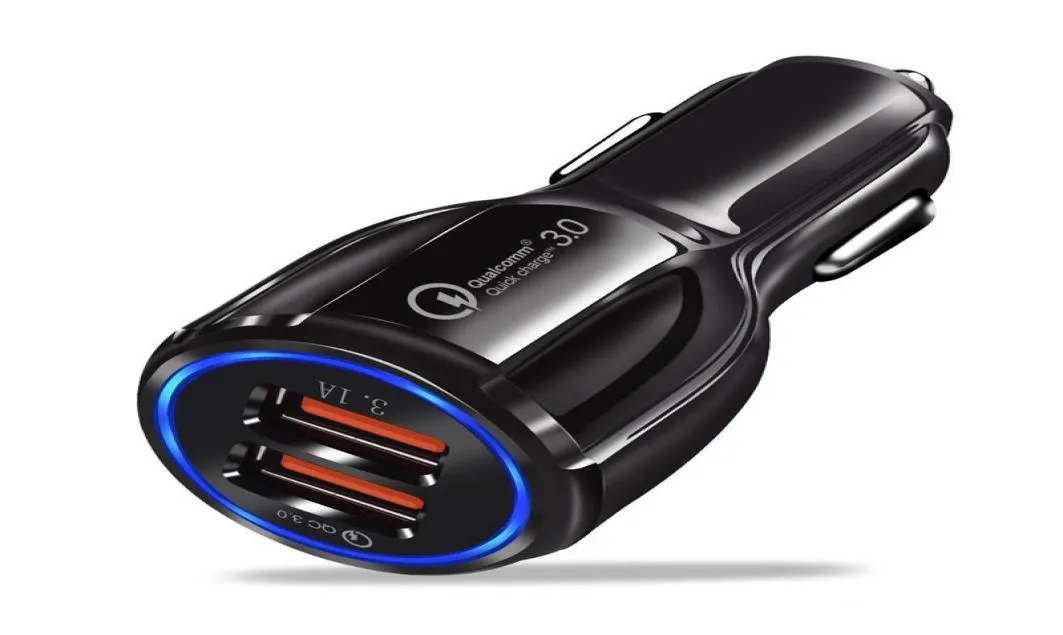 QC 30 Chargeur de voiture rapide Double ports USB 6A Adaptateur de puissance rapide Chargeurs de voiture adaptative pour Samsung S8 Note 8 GPS Tablet1923045