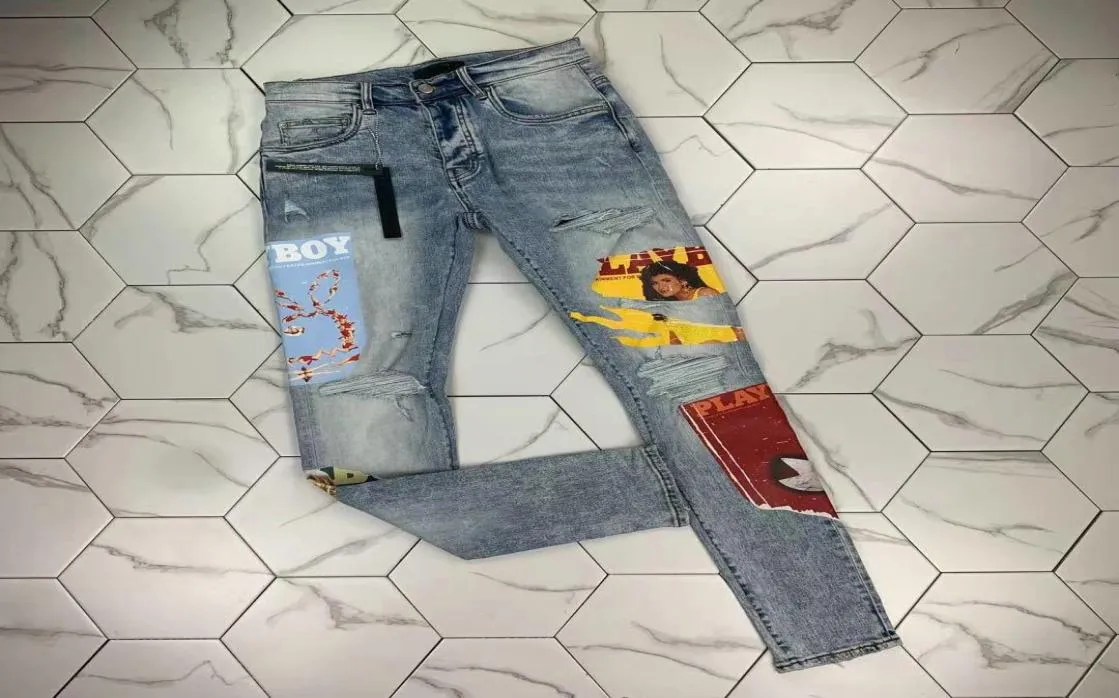 PH368 Men039s Jeans Skinny déchirés en détresse mode hommes Jeans Slim Moto Biker casual hommes Denim pantalon Hip Hop hommes 8680699