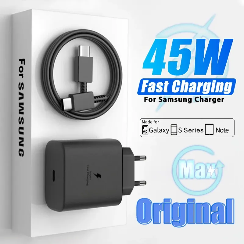 45W PD Super Fast Charger for Samsung Galaxy S23 Ultra Note 10 Plus USB Type C Cable Cable High Speed ​​Wall Charging Set Galaxy S20/S21/S22/S10/S8/S6 أوروبا شواحن قياسية