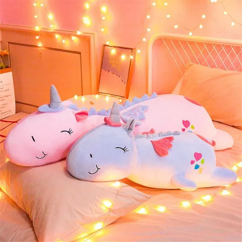 1 pc 60 cm schattig gloeiend LED -licht Unicorn pluche speelgoed heerlijk luminous dieren eenhoorn kussen gevulde poppen voor kinderen kinderen geschenken 231222