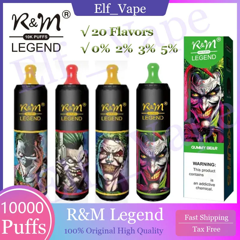 Оригинальная RM Legend 10000 Puffs одноразовый Vape Pen 10k Puff Vape 20 мл предварительно заполненные патроны Pod 650 мАч заполнение аккумуляторного светодиодного светодиода 0% 2% 3% 5% 20 вкуса