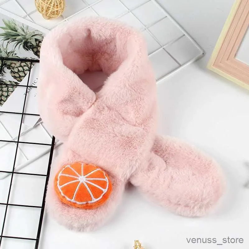 Halsdukar Wraps Korean Baby Boys Girls Plush Scarf Autumn Winter Kids Warm Faux Fur Cross Scarves Sweet Girl Boy Cartoon Soft Neck Ring Scarf