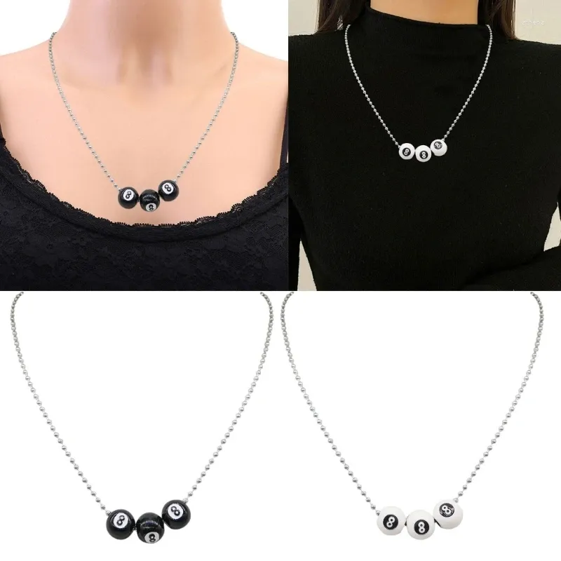 Anhänger Halsketten Nummer 8 Schwarze Perlen Choker Snooker Balls Punk Streetwear Teen Schmuck Geschenk