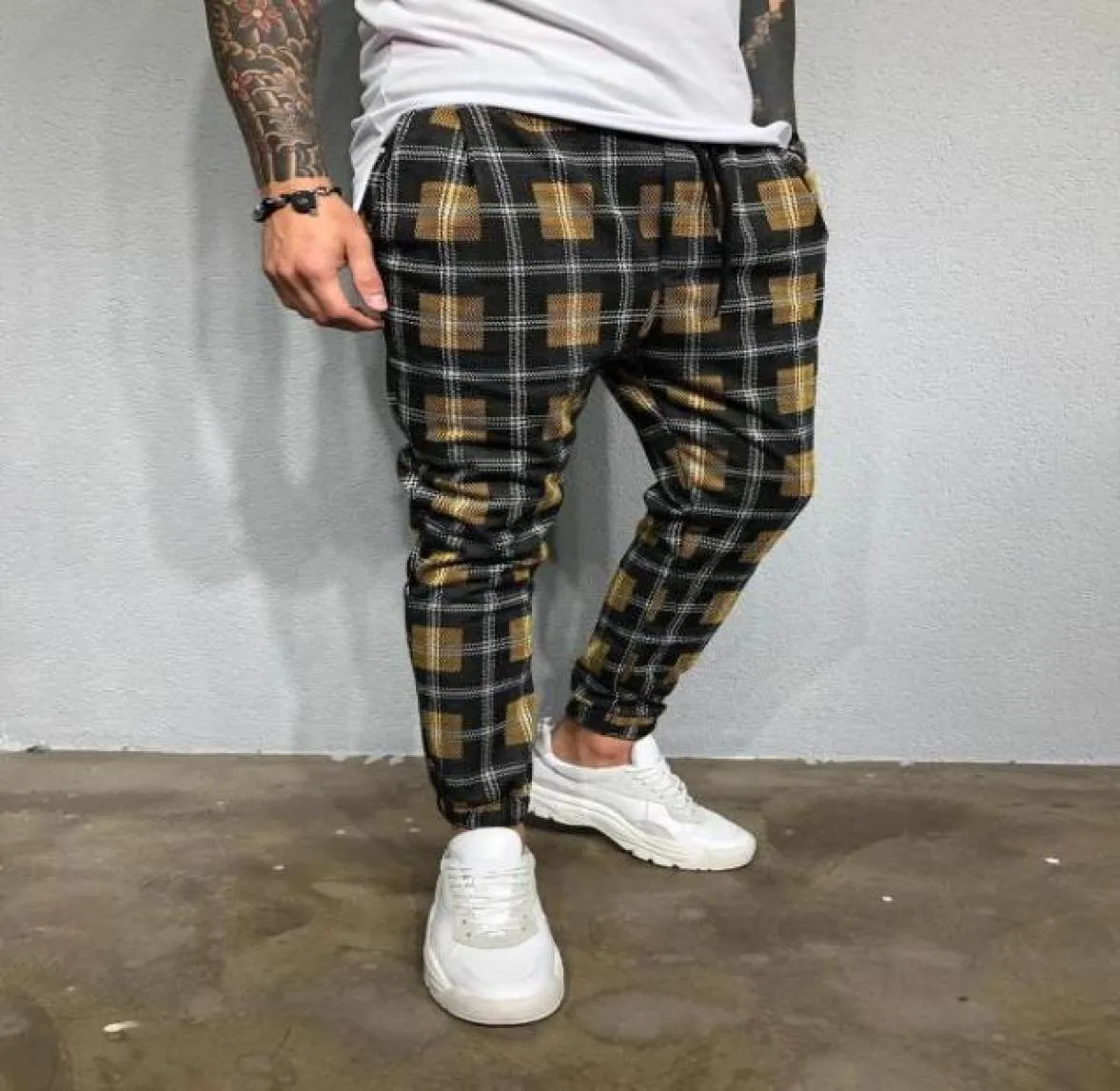 Streetwear Yellow Plaid Pants Men Joggers 2020 Man Casual Straight Harem Pants Men Korean Hip Hop Track Plus Size1614571