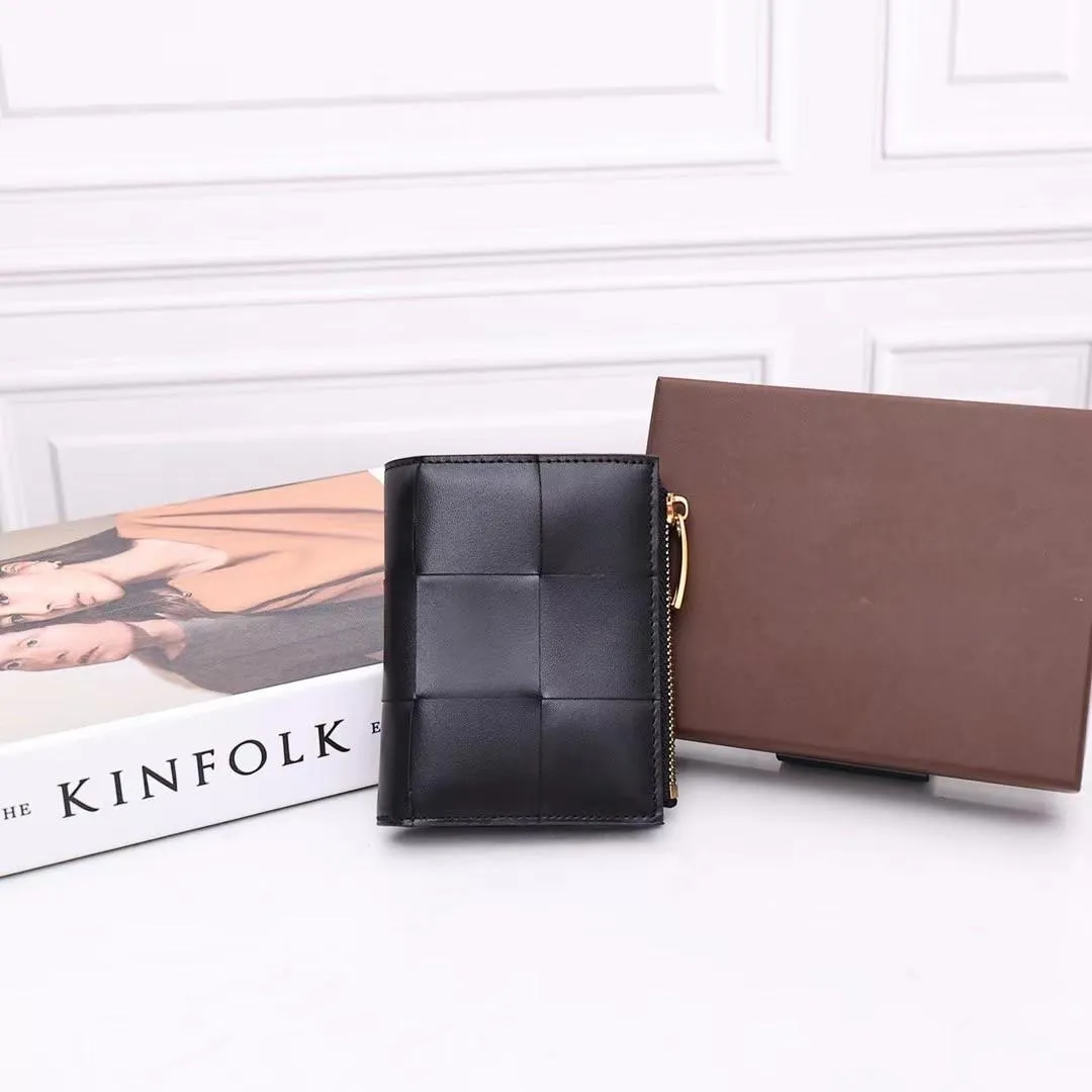 Yüksek kaliteli orijinal deri çanta dokuma cüzdan klasik büyük ızgara kısa cüzdan taşınabilir sıfır cüzdan siyah açık gri para çanta kartı tutucu hdmbags2023