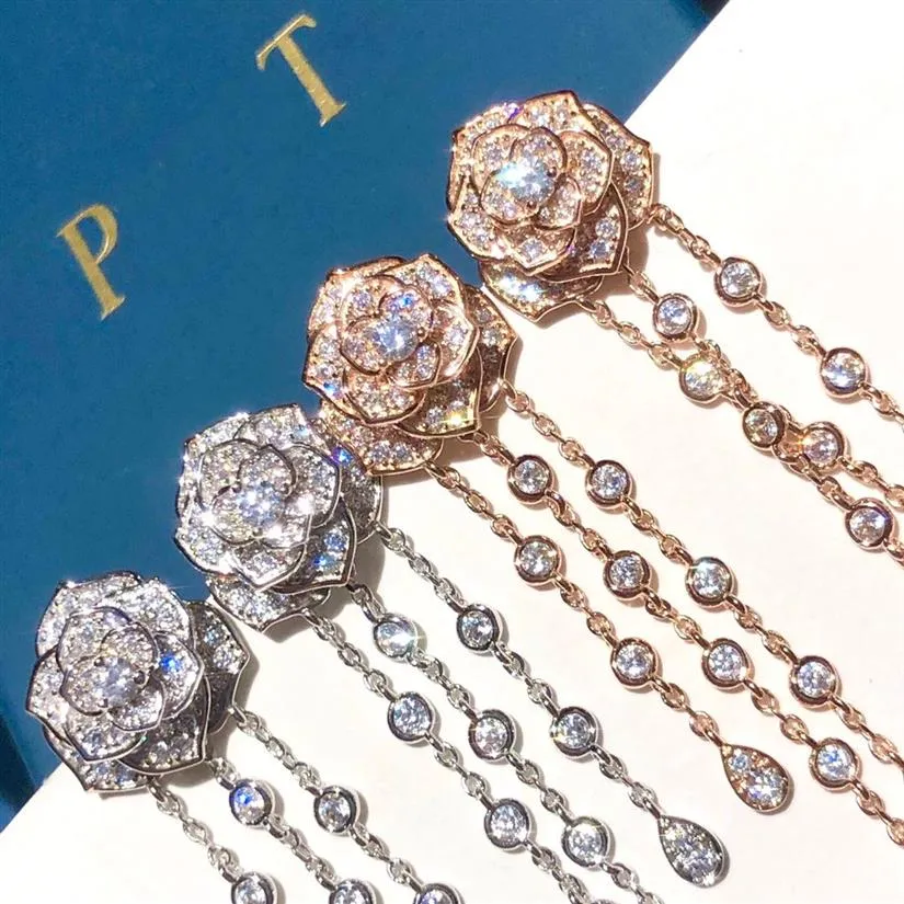 Piage Earrings Rose Series Inlaid Crystal非常に18Kゴールドメッキスターリングシルバーラグジュアリージュエリー高品質のブランドデザイナーANN233Z