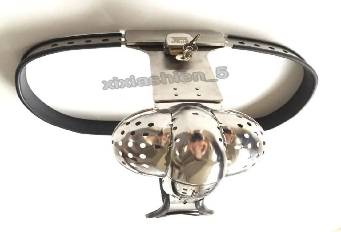 2018 Nouveau appareil de ceinture de chasteté masculine avec de grandes boules de plaque Groove # R459406576