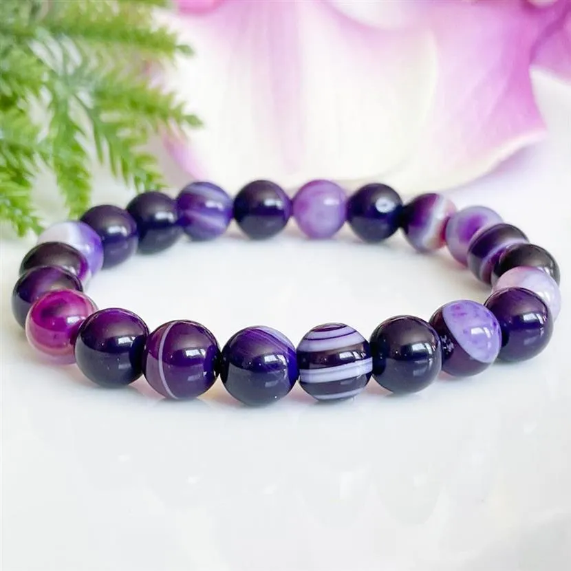 MG1516-1 Strand A Grade Purple Agate Gemstone Bracelet Bracelet Crystalls Mala Bracelets Женские ювелирные украшения с негативной энергией209C