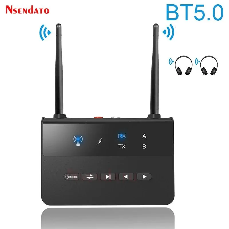 Connectors 80M Wireless BT V5.0 Audio RCA Transmitter Receiver Aptx LL Wireless Music Audio Adapter 3.5mm AUX Jack For TV PC Car Headphones