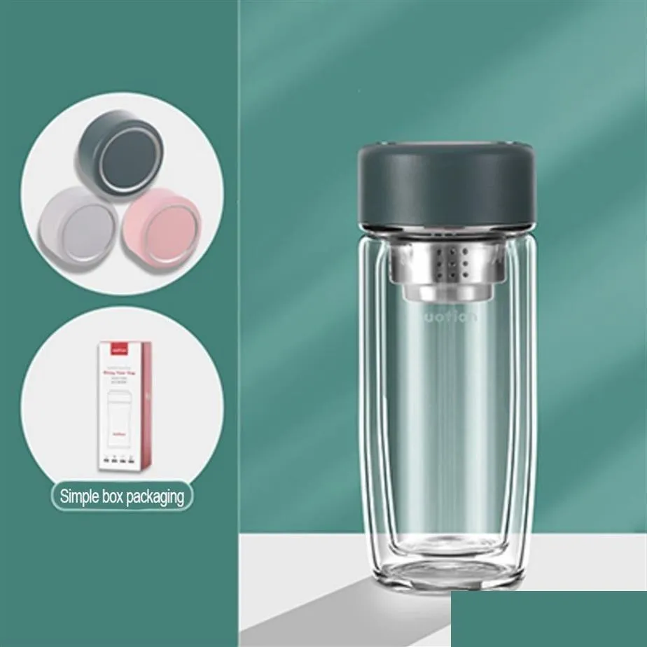 Vattenflaskor Miljövänlig dubbelvägg Glasflaskesaft Dryck Container326K Drop Delivery Home Garden Kitchen Dining Dhrel