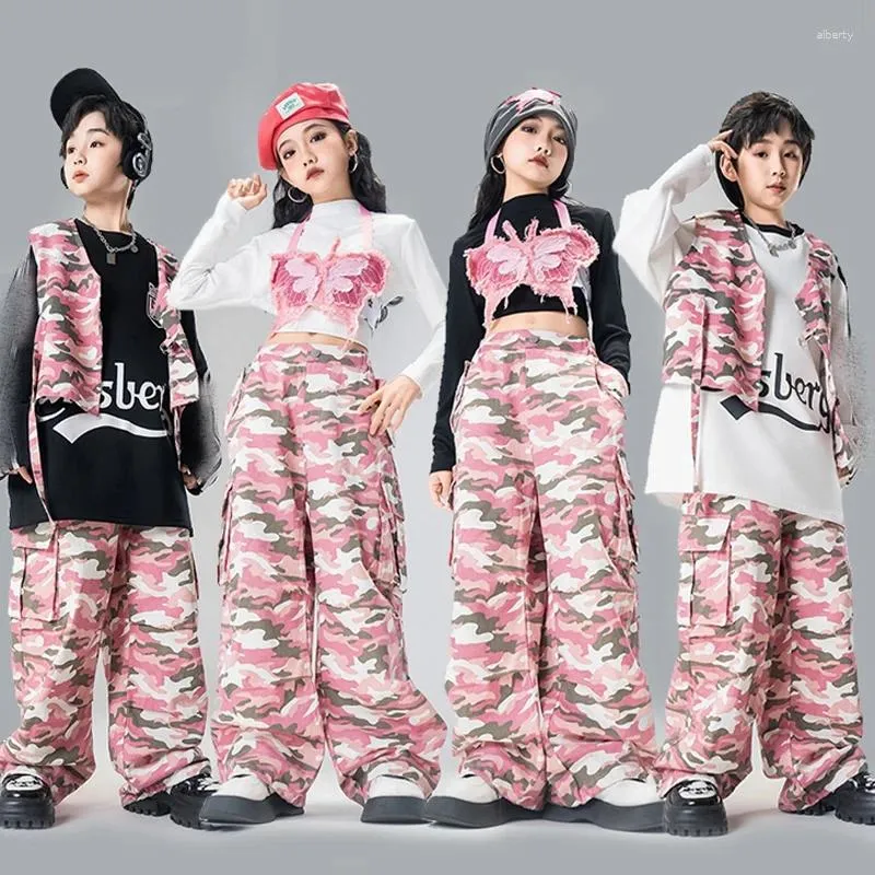 STAGE PEUR LES VOITURES ENFANTS ROSE CAMOUFLAGE SUITE FILLES JAZZ DANSE Performance Show Costumes Boys Hip Hop Vêtements rave DQS15055