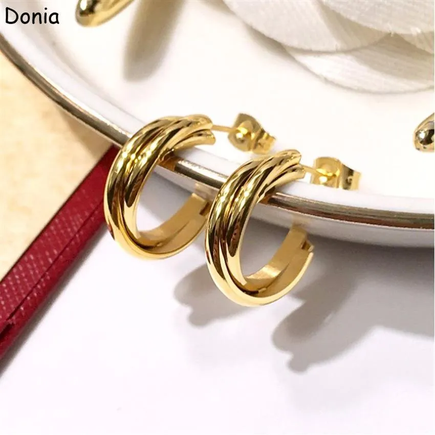 Donia Jewelry Luxury Stud European and American Fashion Three-Circle Titanium Steel Three-Color Creative Designer Boucles d'oreilles Gift218L