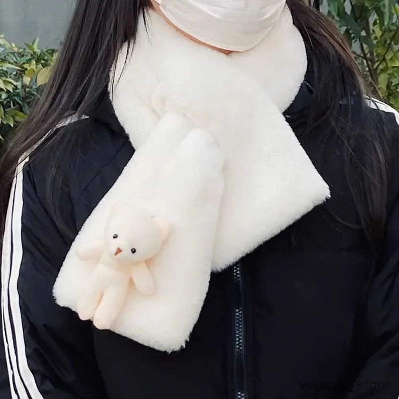 Szaliki owijają urocze kreskówki niedźwiedź pluszowy szalik studencka zima w stylu koreański sztuczny futra ciepło zagęszczone szaliki jesień dziewczyna szalik nowy prezent