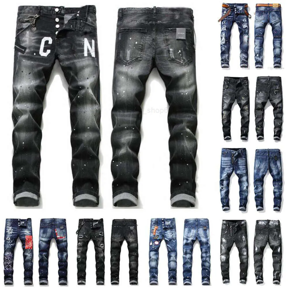 Jeans masculins 40 Rips Cool Off ~ Stretch Designer Men's Stretch Disted Ripped Biker Slim Fit Washed Motorcycle Denim Men S Hip Hop Fashion Man Pantal