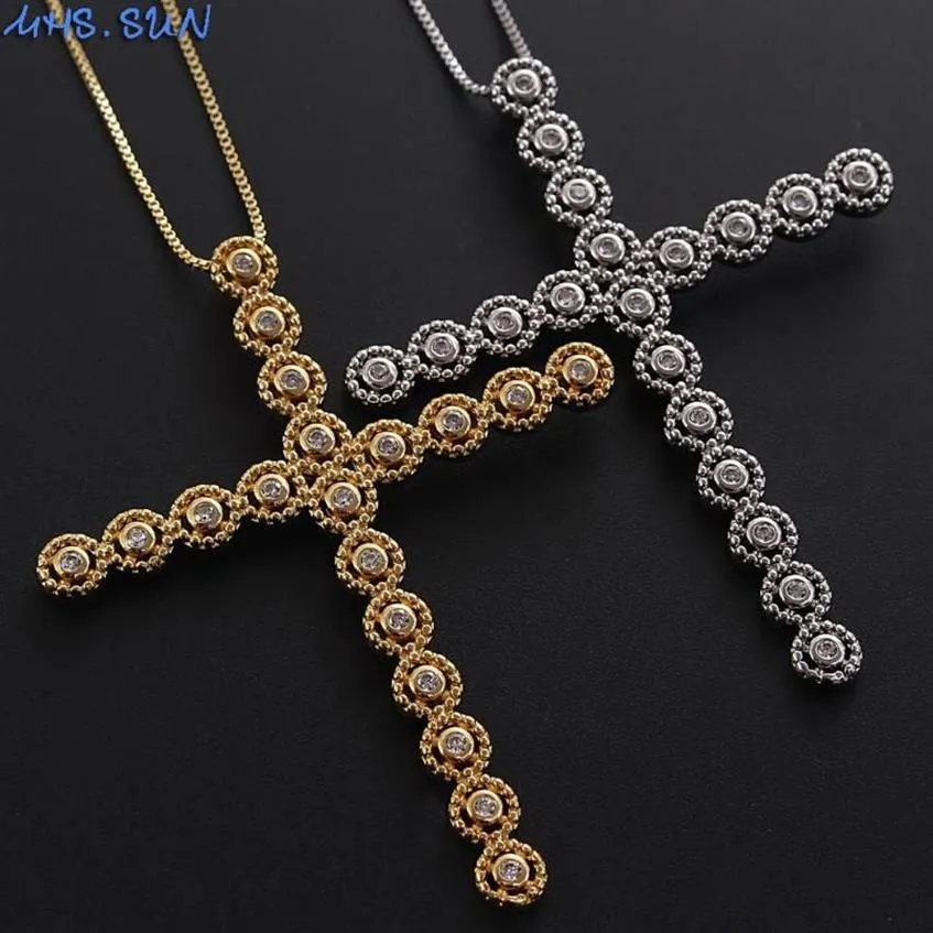 MHS Sun Big Cross Fashion Chail Collar Mosaic Circon Pendants Collar Mujeres de lujo Cz Joya Gold Silver Color323a