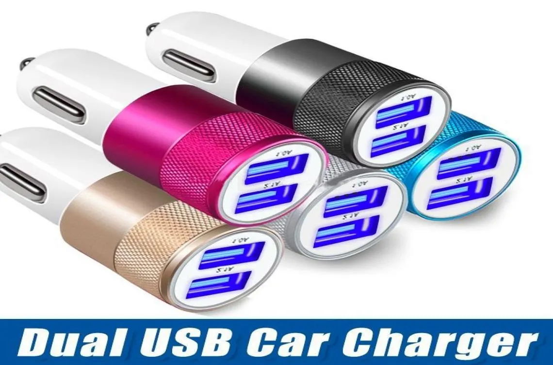 Universal Metal Dual USB Port Car Charger 21A 1A Adaptateur d'alimentation automatique pour l'iPhone 11 12 13 14 Samsung HTC Android Phone mp3 GPS4474508