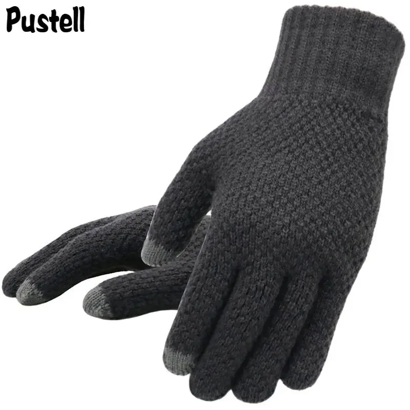 Vintermän stickade handskar pekskärm högkvalitativ manlig vante tjockare varm ull kashmhere solid affär hösten 231222