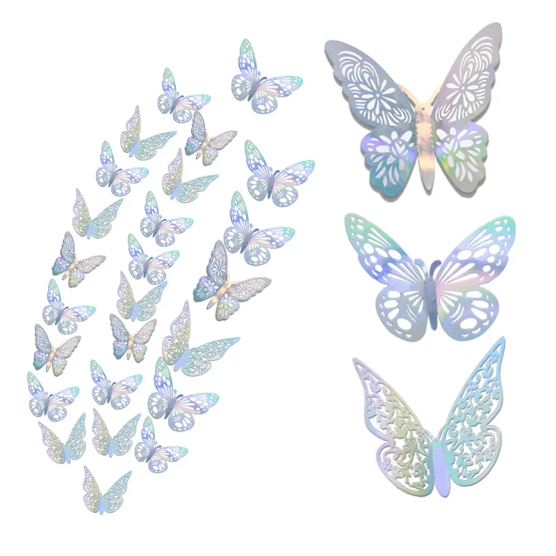 36pcs/lot 3d Hollow Butterfly Wallステッカー蝶のデカールDIYバースデーパーティーケーキデコレーションリムーバブルステッカーウェディングキッズルームウィンドウ装飾hw0149