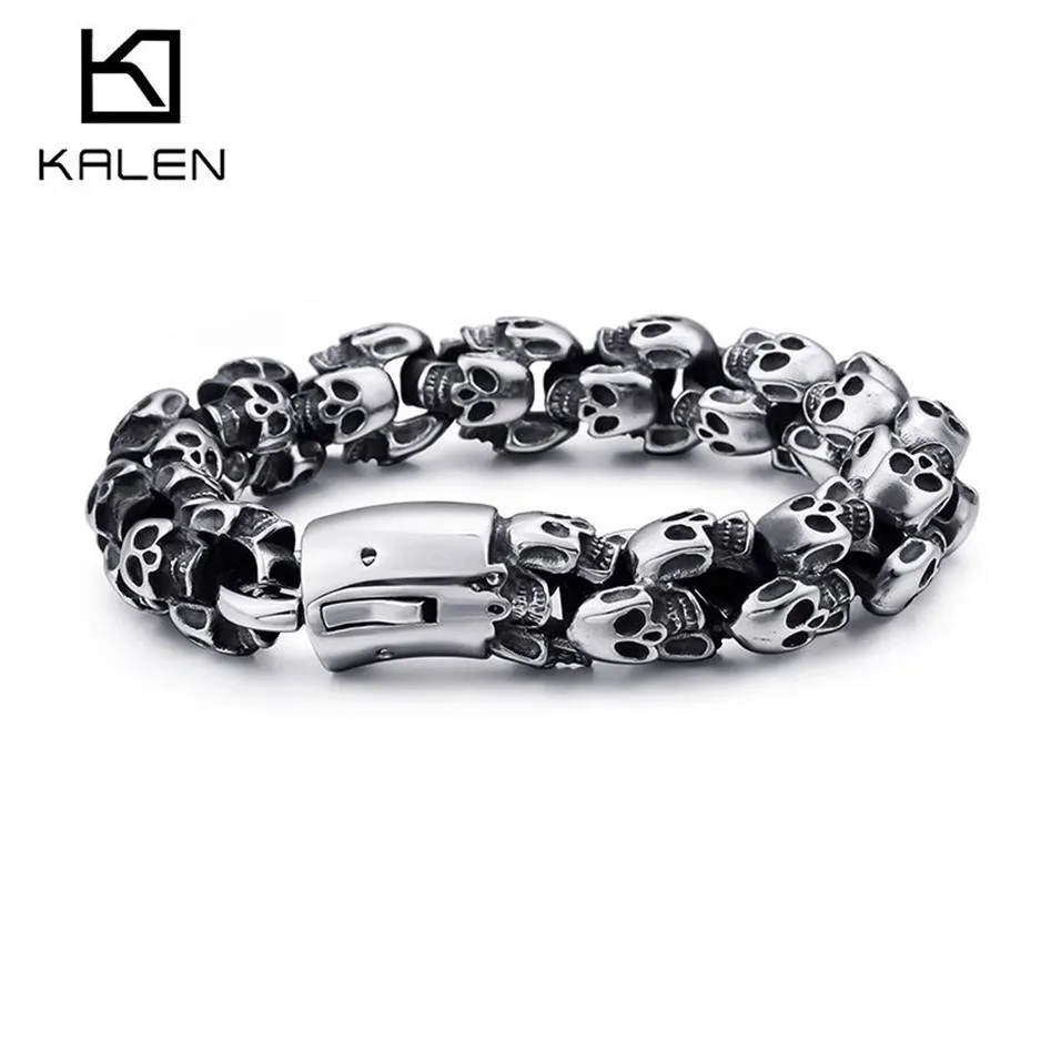 Kalen Grande acciaio inossidabile Shiny Crand Braccialetti Bracciale da uomo Bracciale Punk Skeleton Fashion Gioielli Regalo per Big Men2862