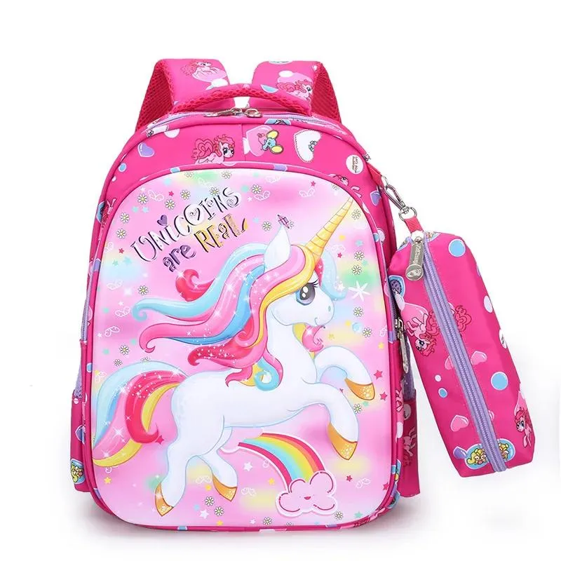 Väskor Söta flickor rosa 3D Unicorn School Väskor för barnpojkar 3D Dinosaur School ryggsäckar Primär förstklassig ryggsäck