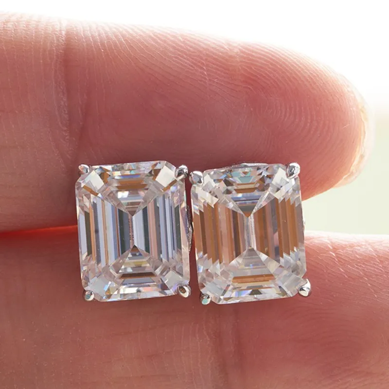 Mężczyźni kobiety Fashoin 925 Srebrne kolczyki Silbling Minęło 4CT Square Moissanite Diamentowe kolczyki