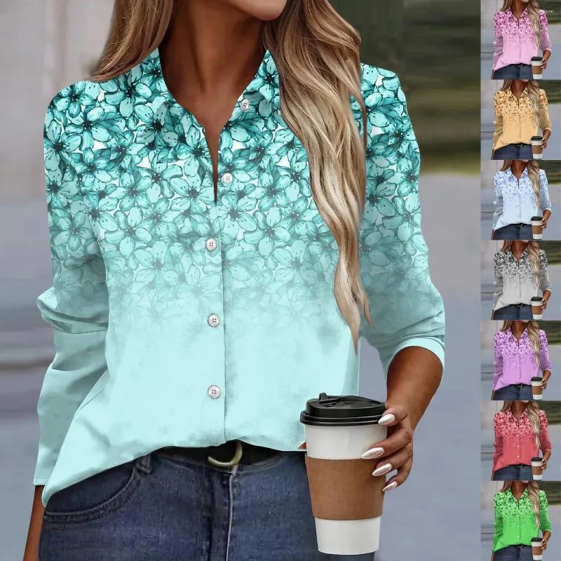 Women's T Shirts Shirt Blouse Floral Print Button Long Sleeve Casual Basic Collar Regular Top Fall Temperament Pattern