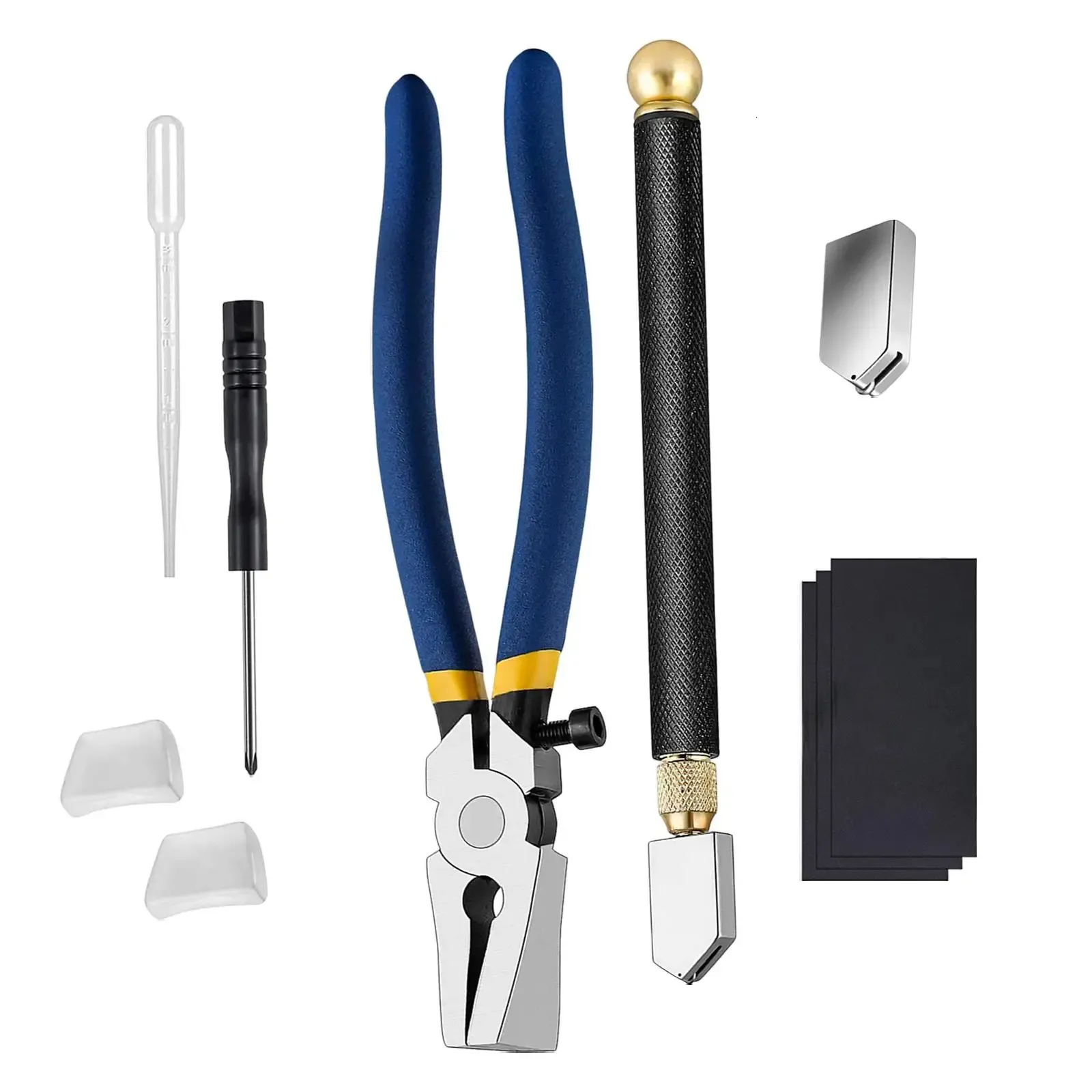 10 Pieces Heavy Duty Glass Cutting Tool Kit Oil Dispenser Screwdriver Glass Running Plier for Breaking Stained Glass Mosaics