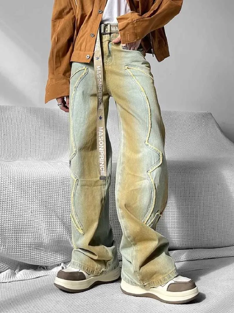 Herr jeans mode heta säljer rippade rå kant broderade denim byxor retro harjuku baggy jeans y2k män kvinnor hip hop punk casual byxa j231222