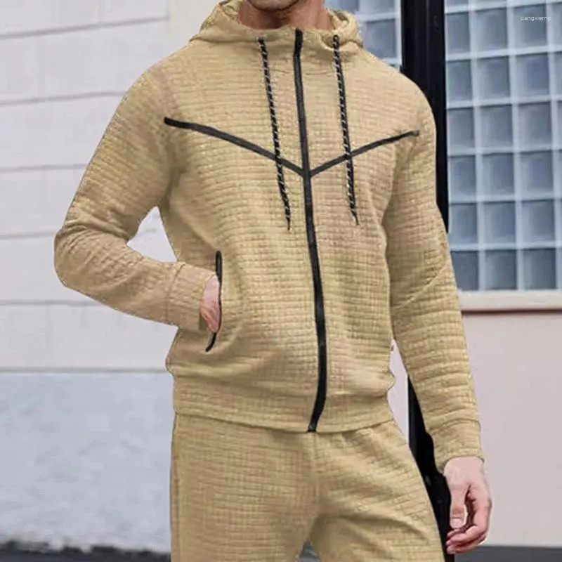 Moletons masculinos de manga comprida Men superior do outono com capuz de inverno com zíper waffle textura esporte casaco