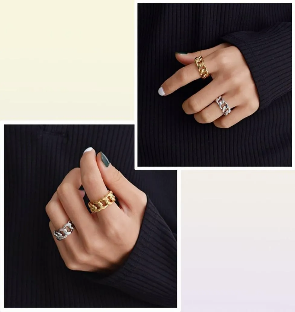 Peri039Sbox Gold Silver Color Chunky Chain Rings Link Ed Geometric Rings for Women Vintage Open Rings Justerbara trendy94334974803889
