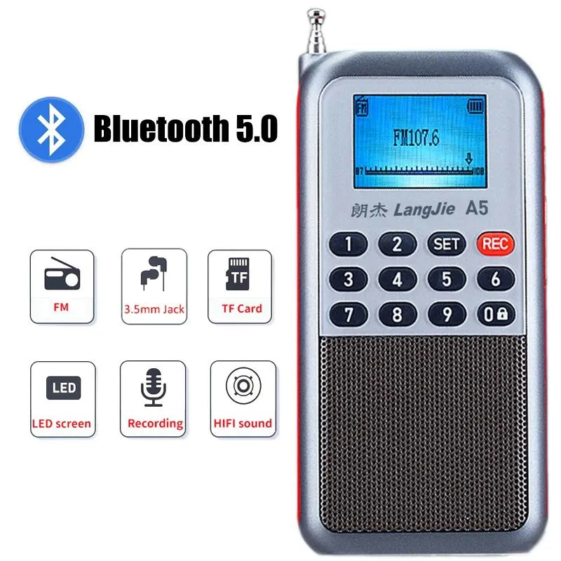 Stecker tragbare FM -Radio -Mini -FM -Radioempfänger Bluetooth 5.0 Lautsprecher MP3 -Musikplayer mit LCD Display Support TF -Karte/Kopfhörer spielen