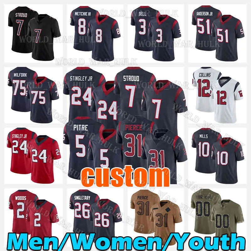 7 C.J. Stroud Football Jersey 24 Derek Stingley Jr. 31 Dameon Pierce 3 Tank Dell CJ 5 Jalen Pitre Davis Mills 8 John Metchie III Nico Collins Singletary Will Anderson