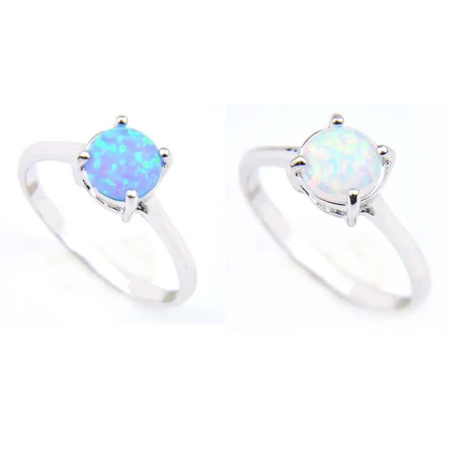 Luckyshine 12 pcs Lot Valentin Gift Round Blue White Fire Opal Gemstone Ring 925 STERLING Silver plaquée Anneau de mariage J2560