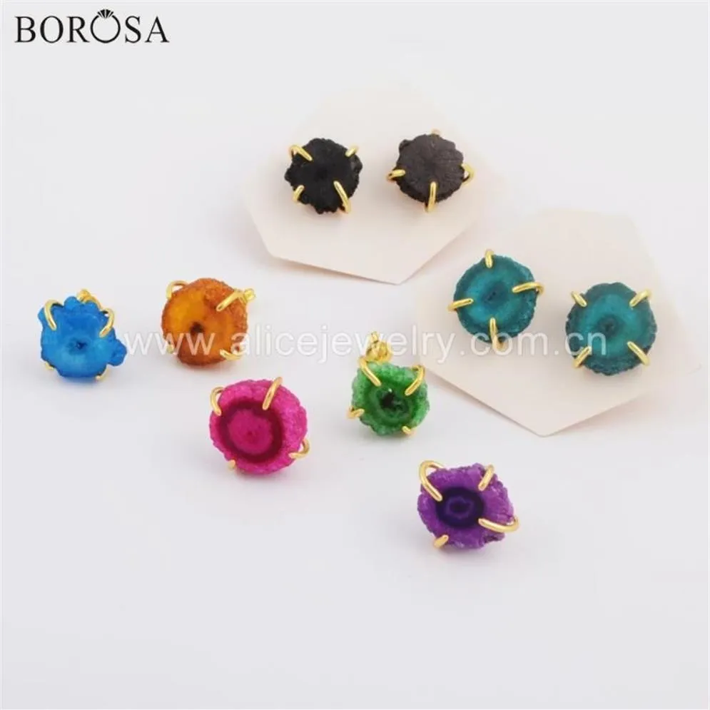 Borosa 5Pairs Fashion moldura de ouro Dom Rainbow Rainbow Solar Quartz Stone Brincos Jóias Jóias Jovens WX1084262V